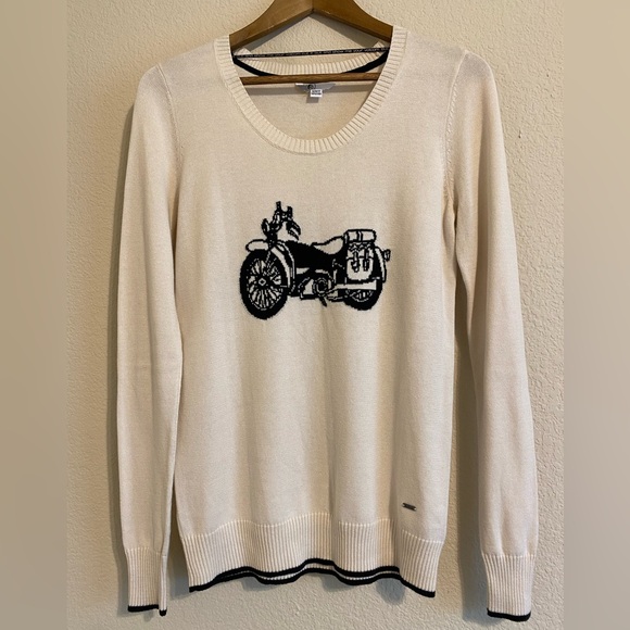 Volcom Bad Toda Stone Cream Motorcycle Print Sweater Size Small Medium - Picture 2 of 14